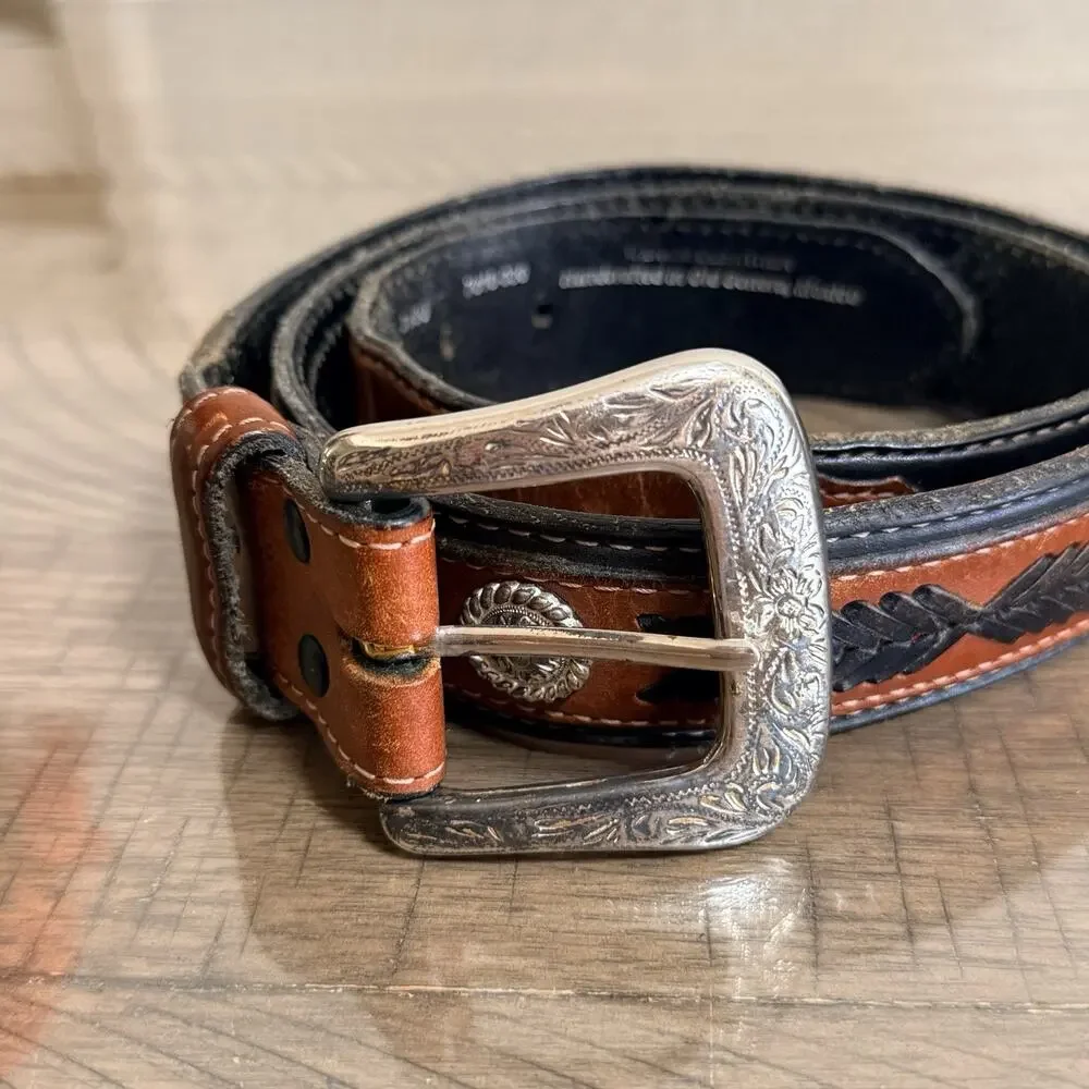 Bench Leather Western Tooled Concho Leather Belt Handcrafted Mexico Brown